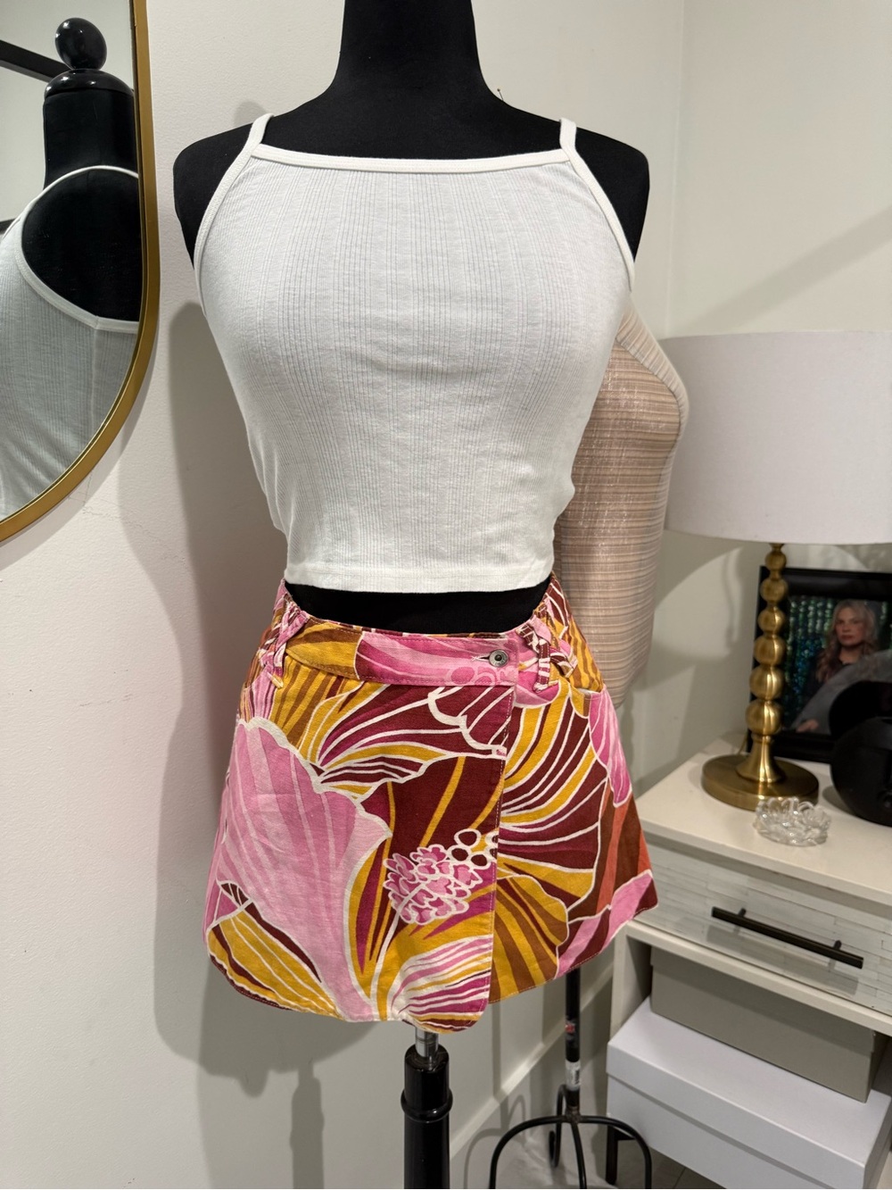 Vintage Dolce & Gabbana Floral Print Mini Skirt in Pink and Mustard - Picture 2 of 9